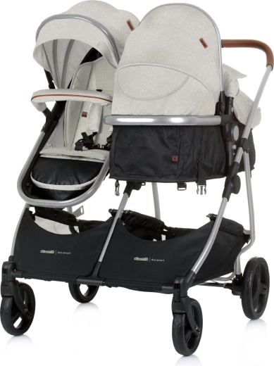 Chipolino Kinderwagen für Zwillinge und Geschwister 2in1 Duo Smart biscotta