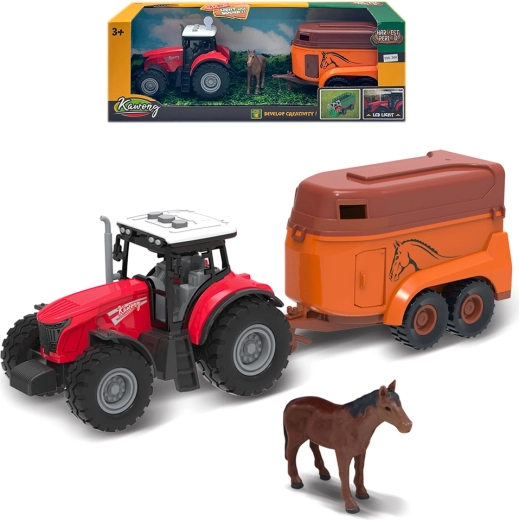 Bauernhof-Traktor mit Pferdeanhänger mit Lichtern und Geräuschen