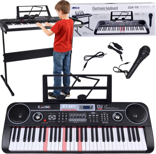 Elektronisches Keyboard mit 61 beleuchteten Tasten mit Ständer und Mikrofon