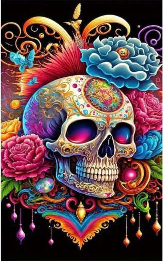Diamantmalerei Schädel mit Blumen Halloween 30 × 40 cm