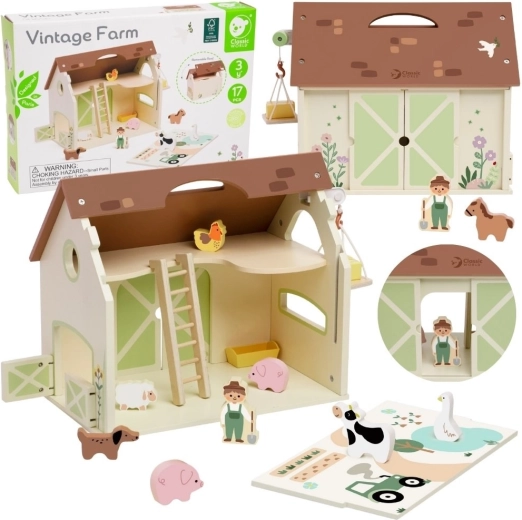 Classic World Holzbauernhof Vintage – Figurenset 17 Stk.