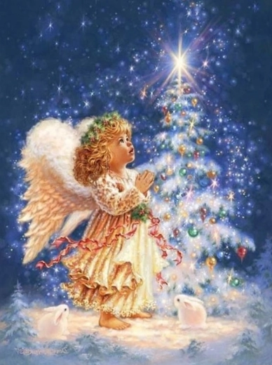 Diamantmalerei Engel am Weihnachtsbaum 30 × 40 cm