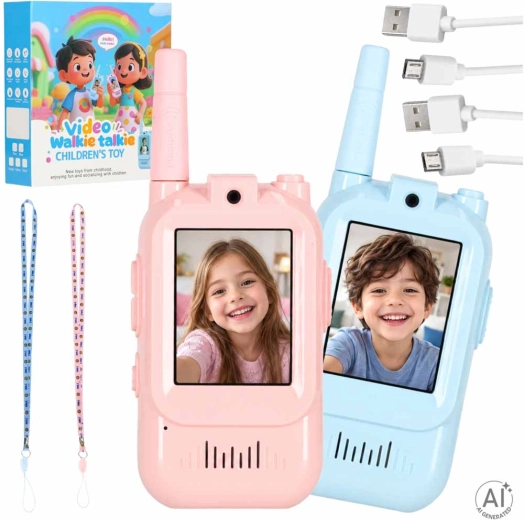 Kinder-Walkie-Talkies mit Videoanruf, blau und rosa – 2 Stück