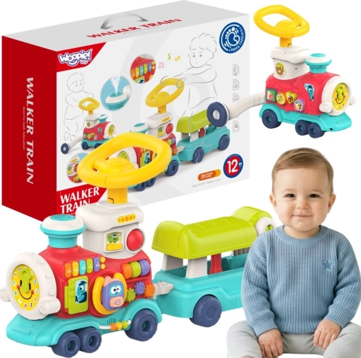 Woopie Baby interaktive Lokomotive 2in1 Lauflernwagen und Rutschfahrzeug mit Dampf