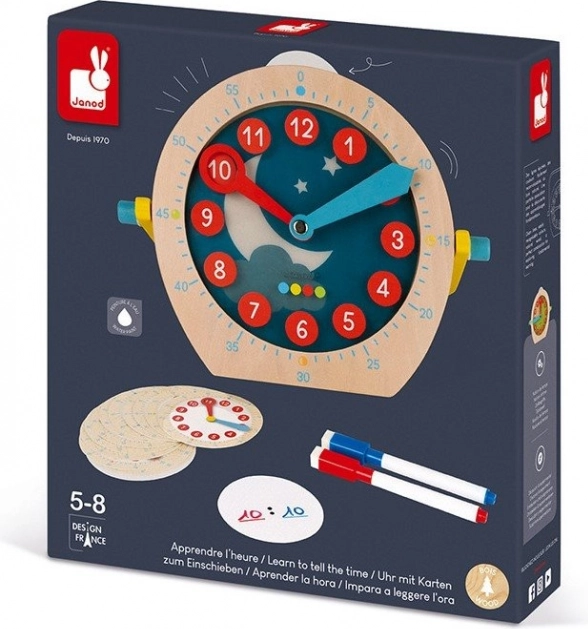 Janod Holz-Lernuhr mit abwischbaren Karten