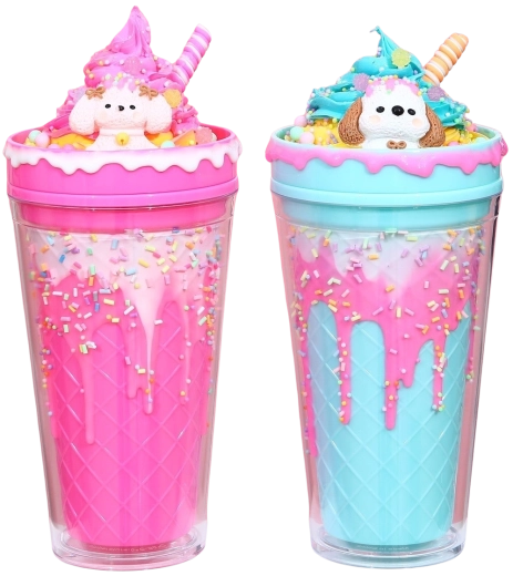 Becher mit Deckel und Strohhalm Eiscreme-Hündchen 480 ml