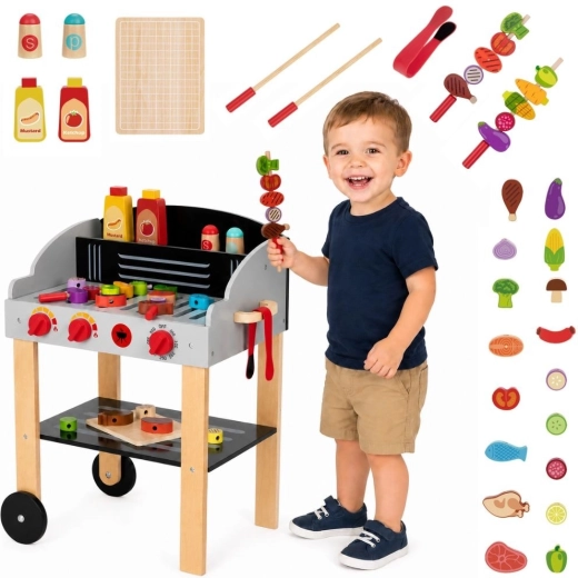 Woopie Holzkohlegrill für den Garten mit Spießen und Zubehör, 24 Teile