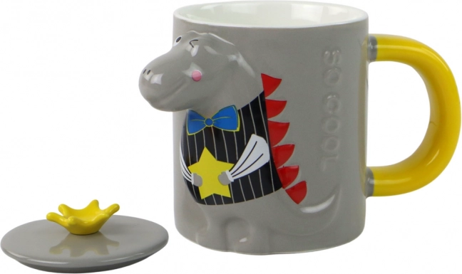 Keramikbecher mit Deckel, Dinosaurier, 400 ml, grau