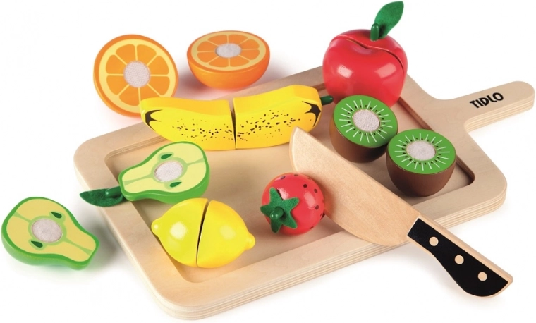 Tidlo Holz-Schneidebrett mit Obst für Kinder