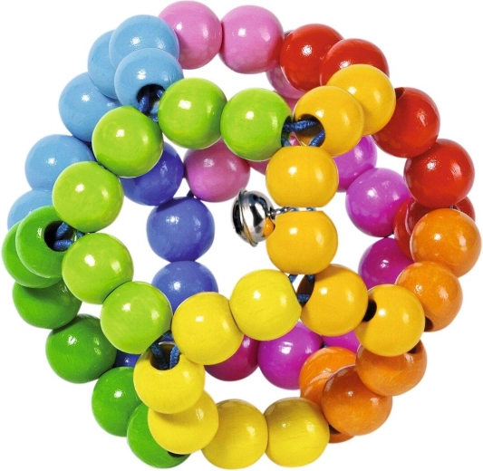 Holz-Tast-Ring mit elastischem Regenbogenball