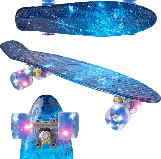 Fiszka-Skateboard mit LED-Rollen Galaxy
