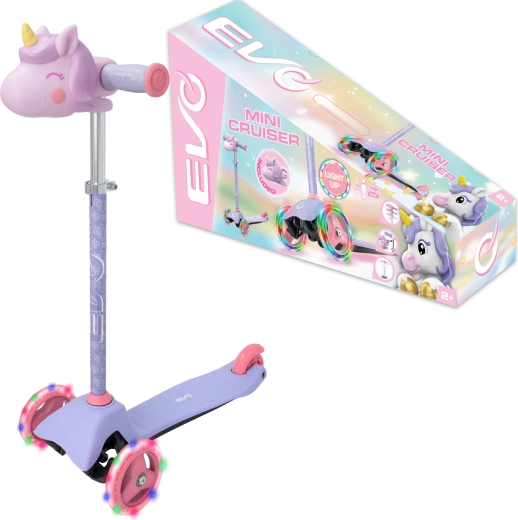 EVO Light Up Mini Cruiser Kinder-Dreiradroller mit LED-Rädern Einhorn