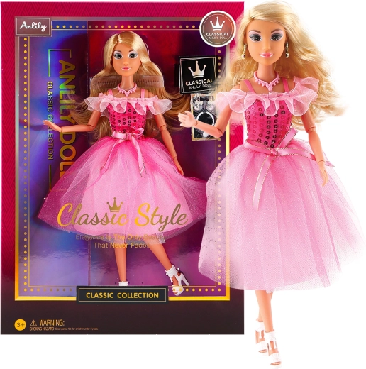 Modische Puppe im Abendkleid – dunkelrosa