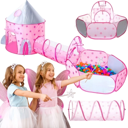 Woopie 3-in-1 Kinderspielset Rosa Prinzessinnenpalast mit Zelt, Tunnel und Bällebad (trocken)