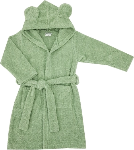 Eko Kinder-Bademantel aus Baumwolle mit Kapuze und Öhrchen olive green (Gr. 92–98)