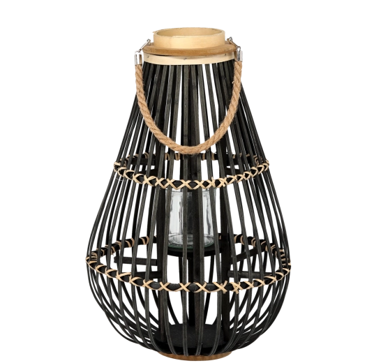 Holzlaterne mit Glaseinsatz, schwarz, 32 × 57 cm