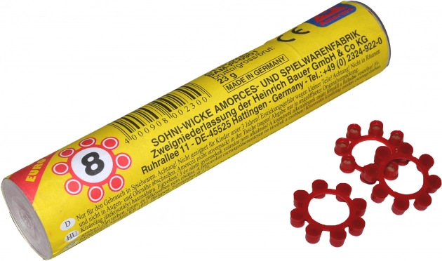 Zündplättchen für Pistolen, 8-schüssig, in Röhre