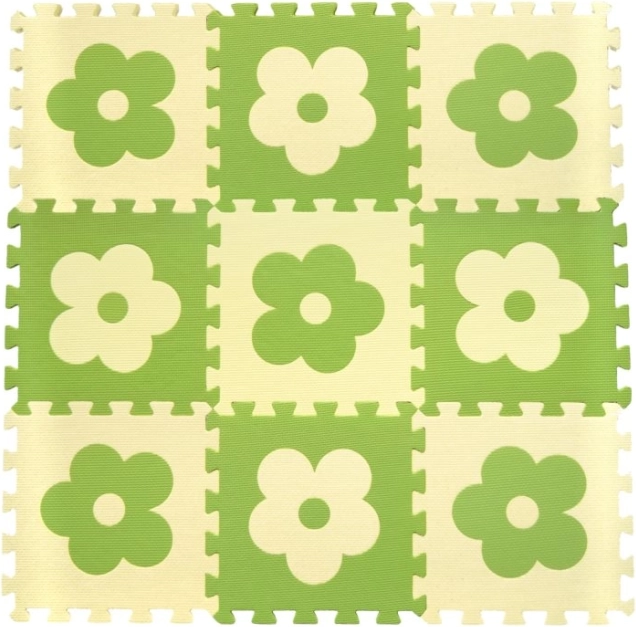 Schaumstoff-Puzzle-Matte Blumen grün-beige