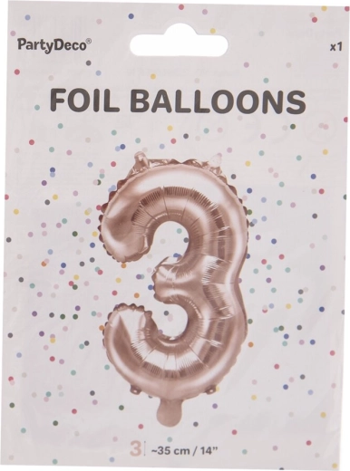 Folienballon Zahl 3 perlmuttrosa 35 cm