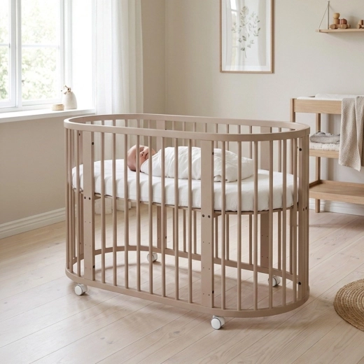 Mitwachsende ovale Baby- und Kinderbett 3-in-1 mit Matratze, Cashmere