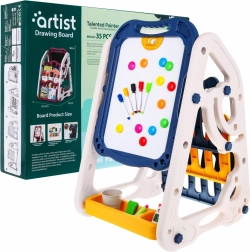 Doppelseitige magnetische und Kreidetafel für Kinder 3+ mit verstellbarer Höhe und Bücherregalen