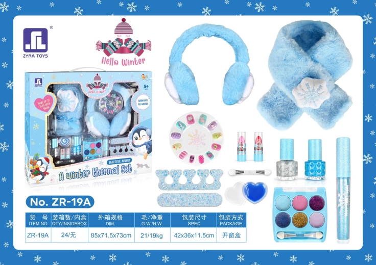 Winter-Kinderset mit Schal, Ohrenklappen und Kosmetik