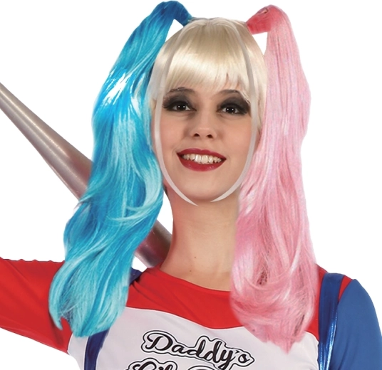 Kinderperücke Harley Quinn – schwarz‑rot, Karnevalsperücke
