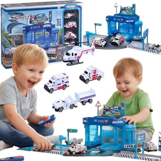 Woopie thematisches Set mit Flughafen-Polizeistation, Autos und Hubschrauber, 37 Teile