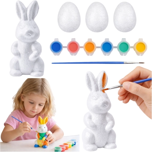 Osterset zum Bemalen mit Häschen, 3 Eiern und Farben