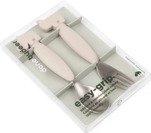 Done by Deer Set Kinderlöffel und -gabel Easy-grip Deer friends sandfarben