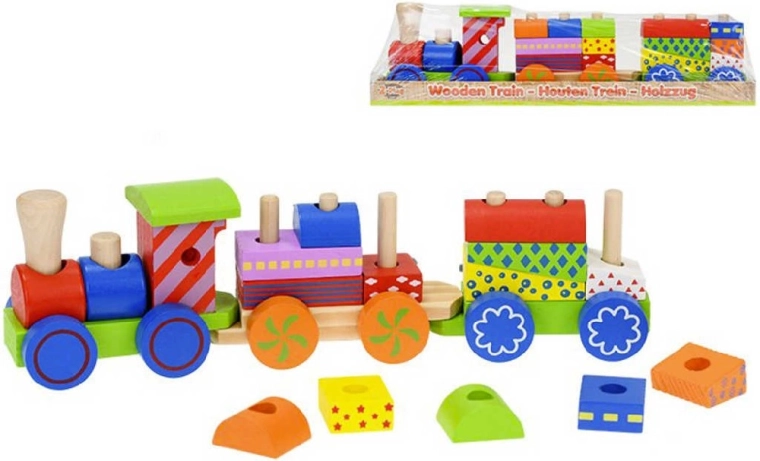 Holz-Fädelzug für Babys 33 cm – Lokomotive und 2 Waggons