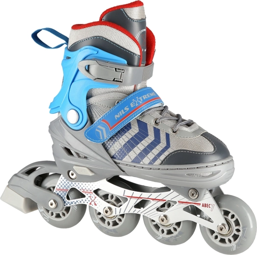 NILS Extreme NH18192 4-in-1 verstellbare Schlittschuhe in Grau-Blau – S (29–33)