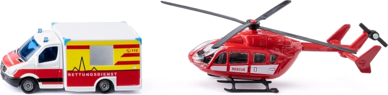 Siku Super – Krankenwagen Mercedes‑Benz und Hubschrauber EUROCOPTER EC145, Set 1:87