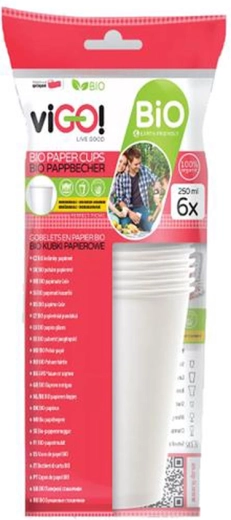 Bio-Pappbecher 250 ml VIGO, 6 Stk.