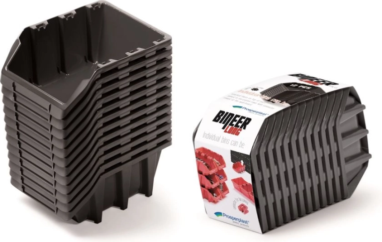 Satz Aufbewahrungsboxen Bineer Long, 12 Stk., 190 × 77 × 120 mm, schwarz