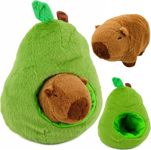 Grünes Plüsch-Avocado mit Capybara 2-in-1 35 cm