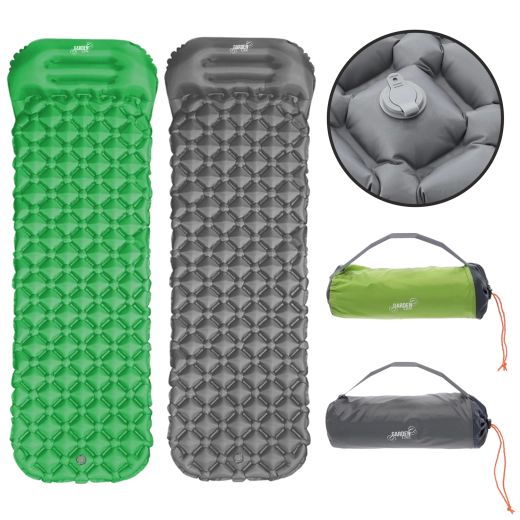 Aufblasbare Trekking-Isomatte mit integriertem Kissen 190 × 56 × 5,5 cm, grau/grün