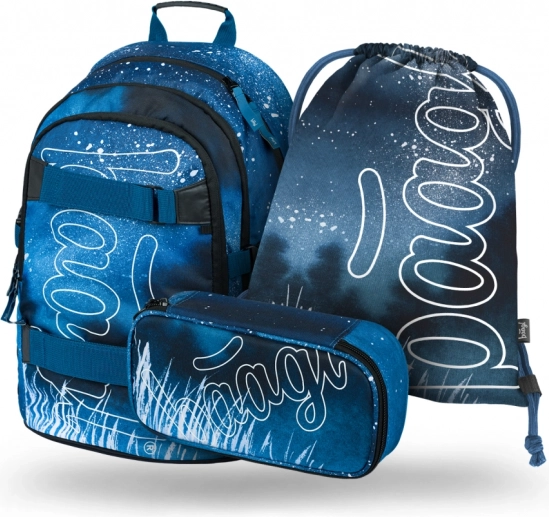 Schulset BAAGL Skate Steel: Rucksack, Federmäppchen und Beutel