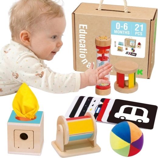 Montessori Lern-Sensorikbox XXL 6-in-1 TOOKY TOY für Babys von der Geburt bis 6 Monate – 6 Stück