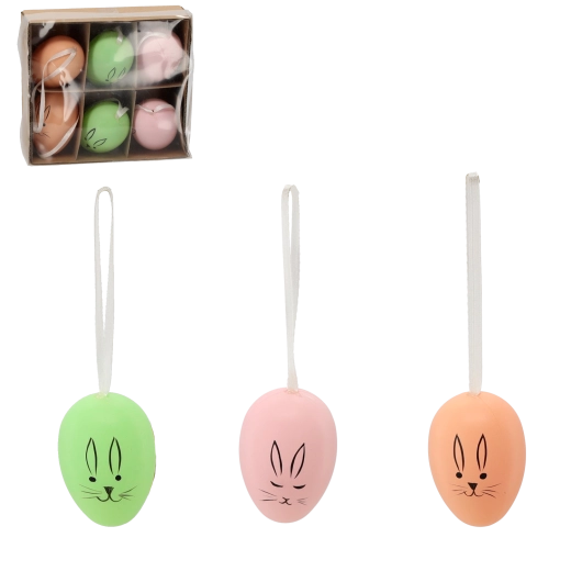 Set aus hängenden Ostereiern mit Häschen, Pastellfarben, 6 Stück