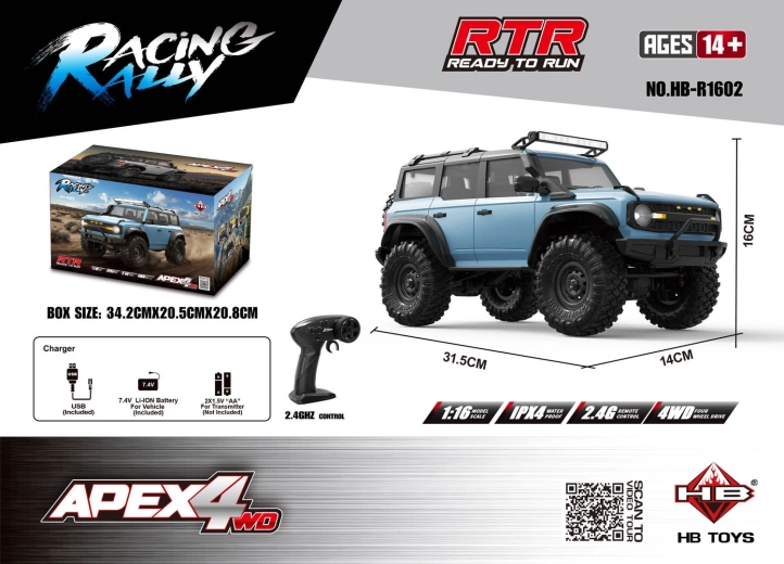 Geländegängiges RC-Auto APEX 4 1:16, blau