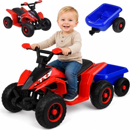 Kinder-Elektro-Quad mit Akku und Anhänger mit Licht- und Soundeffekten – Rot