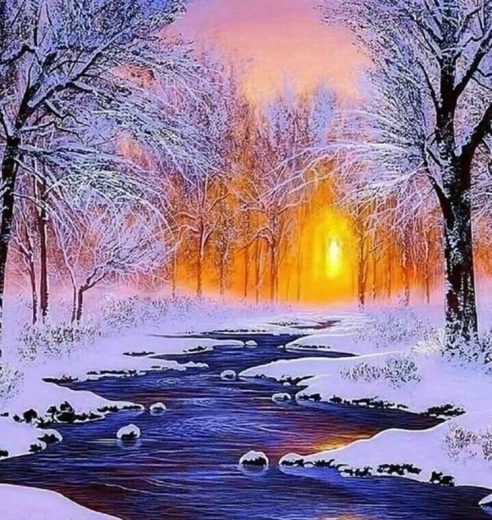 Norimpex Malen nach Zahlen Fluss vor winterlichem Wald 40 × 50 cm