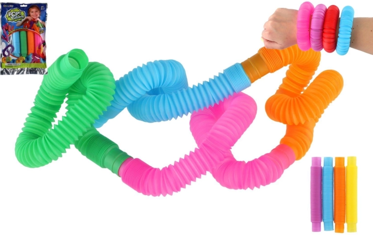 Sensorische Pop-Röhren – Set mit 4 Stück, ausziehbares und verbindbares Konstruktionsspielzeug