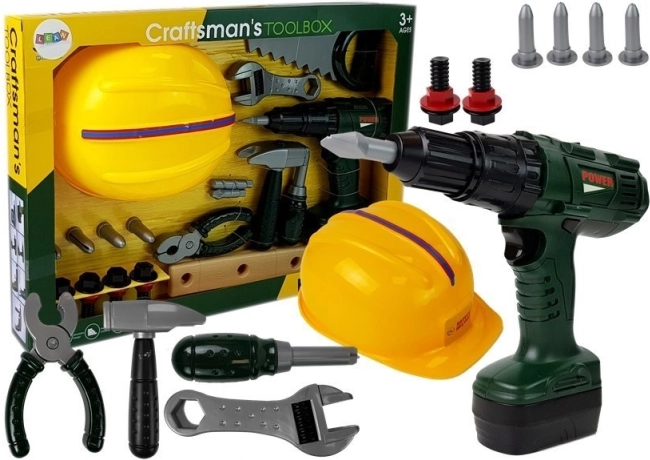 Kinder-Werkzeugset mit Akkubohrer und Helm