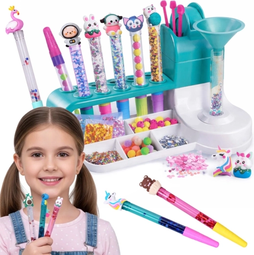 Kreativset zur Herstellung glitzernder Kugelschreiber mit Organizer – über 50 Zubehörteile