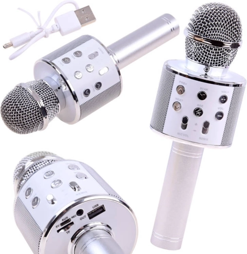 Bluetooth kabelloses Karaoke-Mikrofon mit integriertem Lautsprecher – silber
