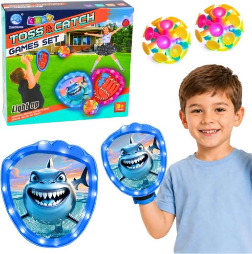 Kinderspiel „Werfen & Fangen“ – LED‑Hai‑Fangscheiben und Bälle