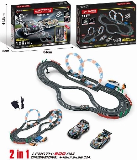 Rennbahn 2-in-1 mit Looping, 2 Autos, 600 cm, 1:43
