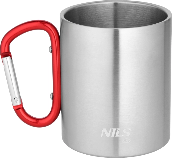Camping-Edelstahlbecher mit Karabiner 300 ml rot NILS Camp